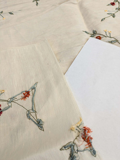 28 EV45 Silk Blend Square 26" x 27" Scalamandre Old World Weavers Nilima Spring Boquet Delicate Floral Vine Linen Silk Embroidery - Piece A