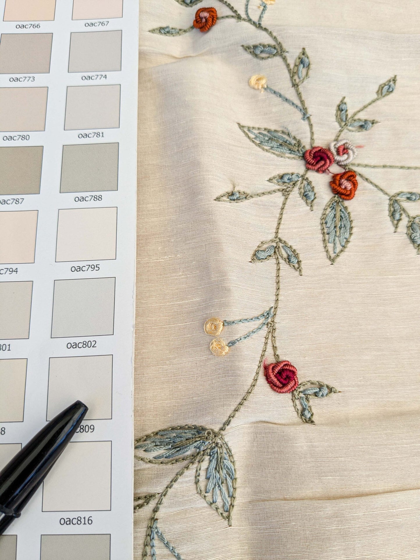 28 EV45 Silk Blend Square 26" x 27" Scalamandre Old World Weavers Nilima Spring Boquet Delicate Floral Vine Linen Silk Embroidery - Piece A