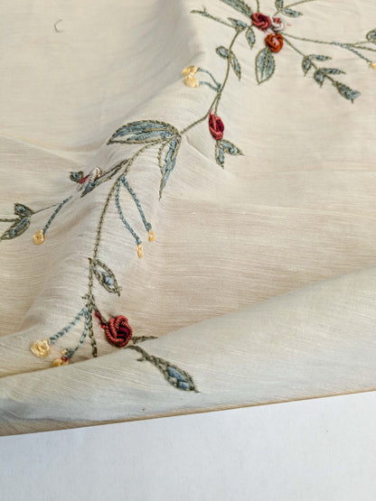 28 EV45 Silk Blend Square 26" x 27" Scalamandre Old World Weavers Nilima Spring Boquet Delicate Floral Vine Linen Silk Embroidery - Piece A