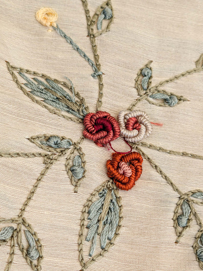 28 EV45 Silk Blend Square 26" x 27" Scalamandre Old World Weavers Nilima Spring Boquet Delicate Floral Vine Linen Silk Embroidery - Piece A