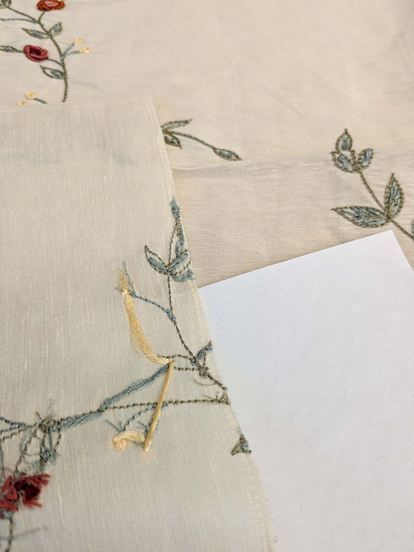 29 EV45 Silk Blend Square 25" x 27" Scalamandre Old World Weavers Nilima Spring Boquet Delicate Floral Vine Linen Silk Embroidery - Piece B