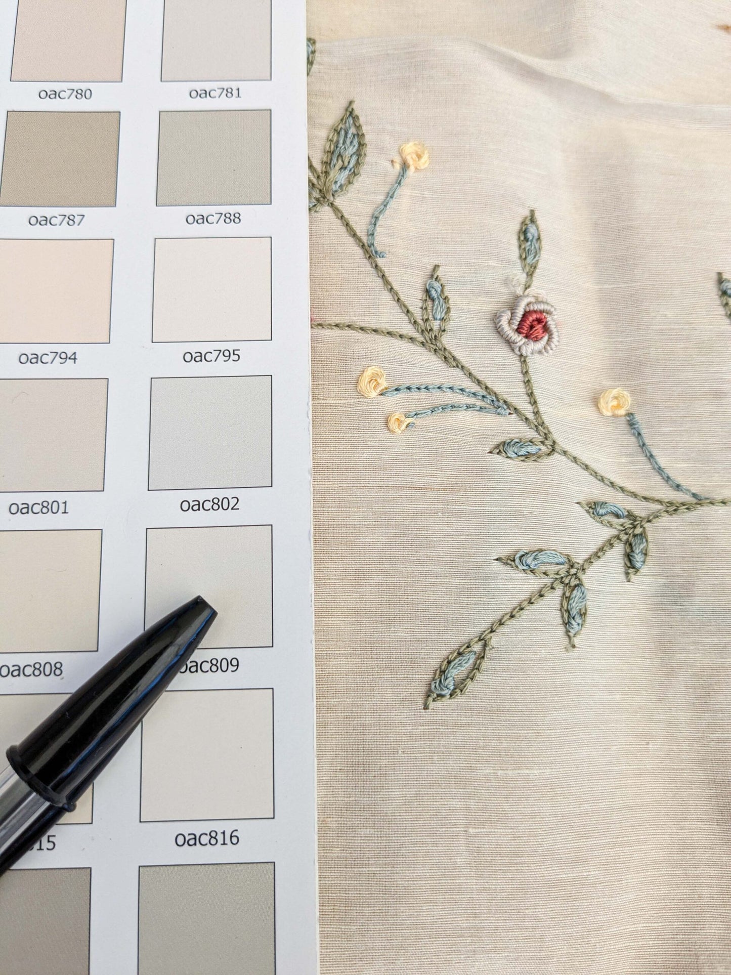 29 EV45 Silk Blend Square 25" x 27" Scalamandre Old World Weavers Nilima Spring Boquet Delicate Floral Vine Linen Silk Embroidery - Piece B