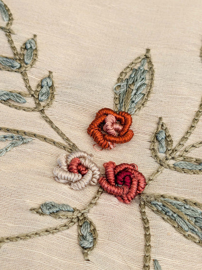 29 EV45 Silk Blend Square 25" x 27" Scalamandre Old World Weavers Nilima Spring Boquet Delicate Floral Vine Linen Silk Embroidery - Piece B