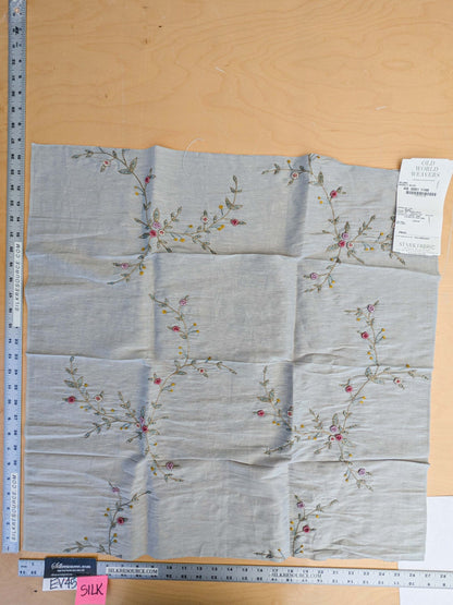30 EV45 Silk Blend Square 26" x 26" Scalamandre Old World Weavers Nilima Barely Blue Delicate Floral Vine Linen Silk Embroidery