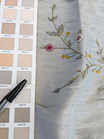 30 EV45 Silk Blend Square 26" x 26" Scalamandre Old World Weavers Nilima Barely Blue Delicate Floral Vine Linen Silk Embroidery