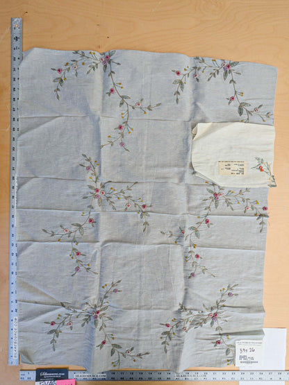 31 EV45 Silk Blend Square 33" x 26" Scalamandre Old World Weavers Nilima Barely Blue Delicate Floral Vine Linen Silk Embroidery