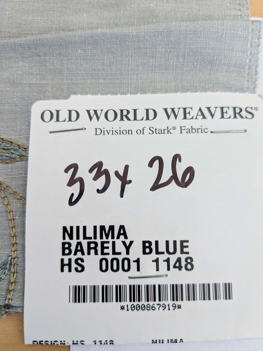 31 EV45 Silk Blend Square 33" x 26" Scalamandre Old World Weavers Nilima Barely Blue Delicate Floral Vine Linen Silk Embroidery