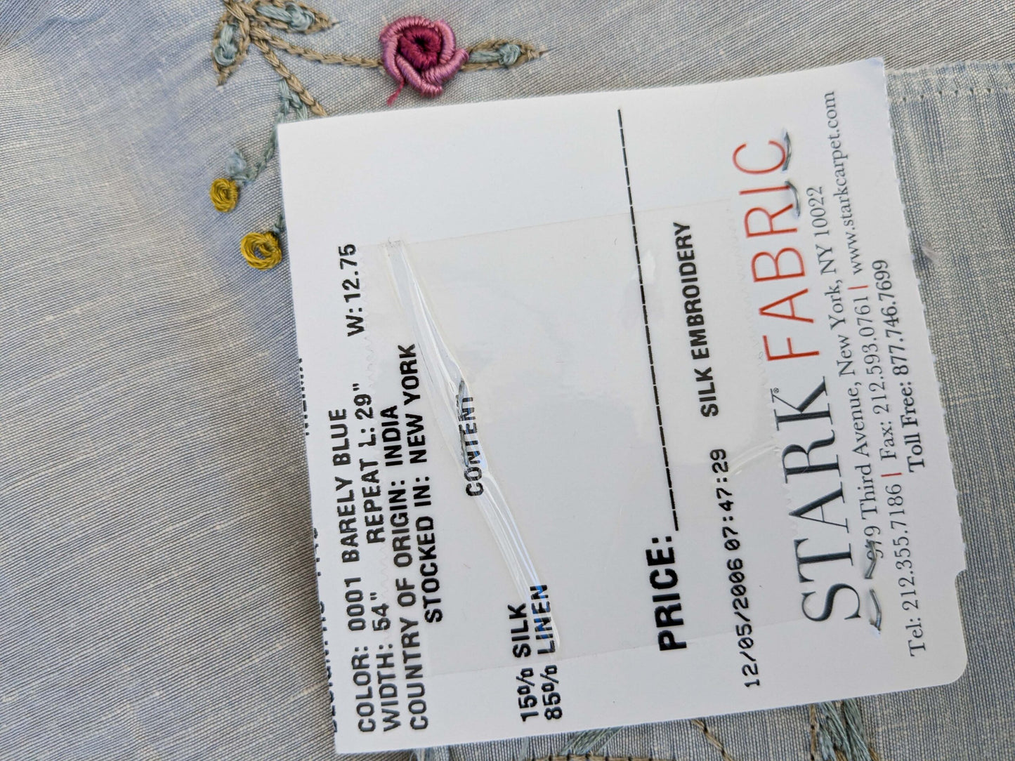 31 EV45 Silk Blend Square 33" x 26" Scalamandre Old World Weavers Nilima Barely Blue Delicate Floral Vine Linen Silk Embroidery