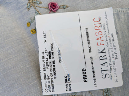 31 EV45 Silk Blend Square 33" x 26" Scalamandre Old World Weavers Nilima Barely Blue Delicate Floral Vine Linen Silk Embroidery