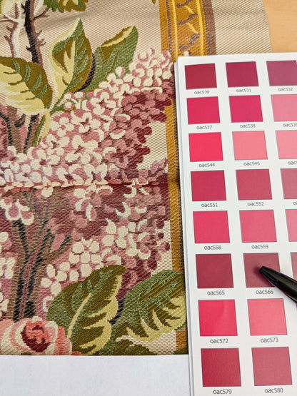 32 EV45 Silk Square 22" x 13" Tassinari and Chatel Rose and Lilas Bordure Floral Historic Stripe Medium Beige Red Green MSRP USD 1510/y