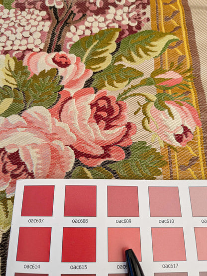 32 EV45 Silk Square 22" x 13" Tassinari and Chatel Rose and Lilas Bordure Floral Historic Stripe Medium Beige Red Green MSRP USD 1510/y