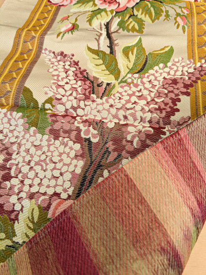 32 EV45 Silk Square 22" x 13" Tassinari and Chatel Rose and Lilas Bordure Floral Historic Stripe Medium Beige Red Green MSRP USD 1510/y