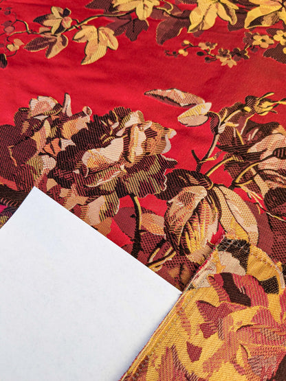 33 EV45 Silk Square 21" x 25" Tassinari and Chatel Offenbach Red Gold Botanical Foliage Historic MSRP USD 1766/y