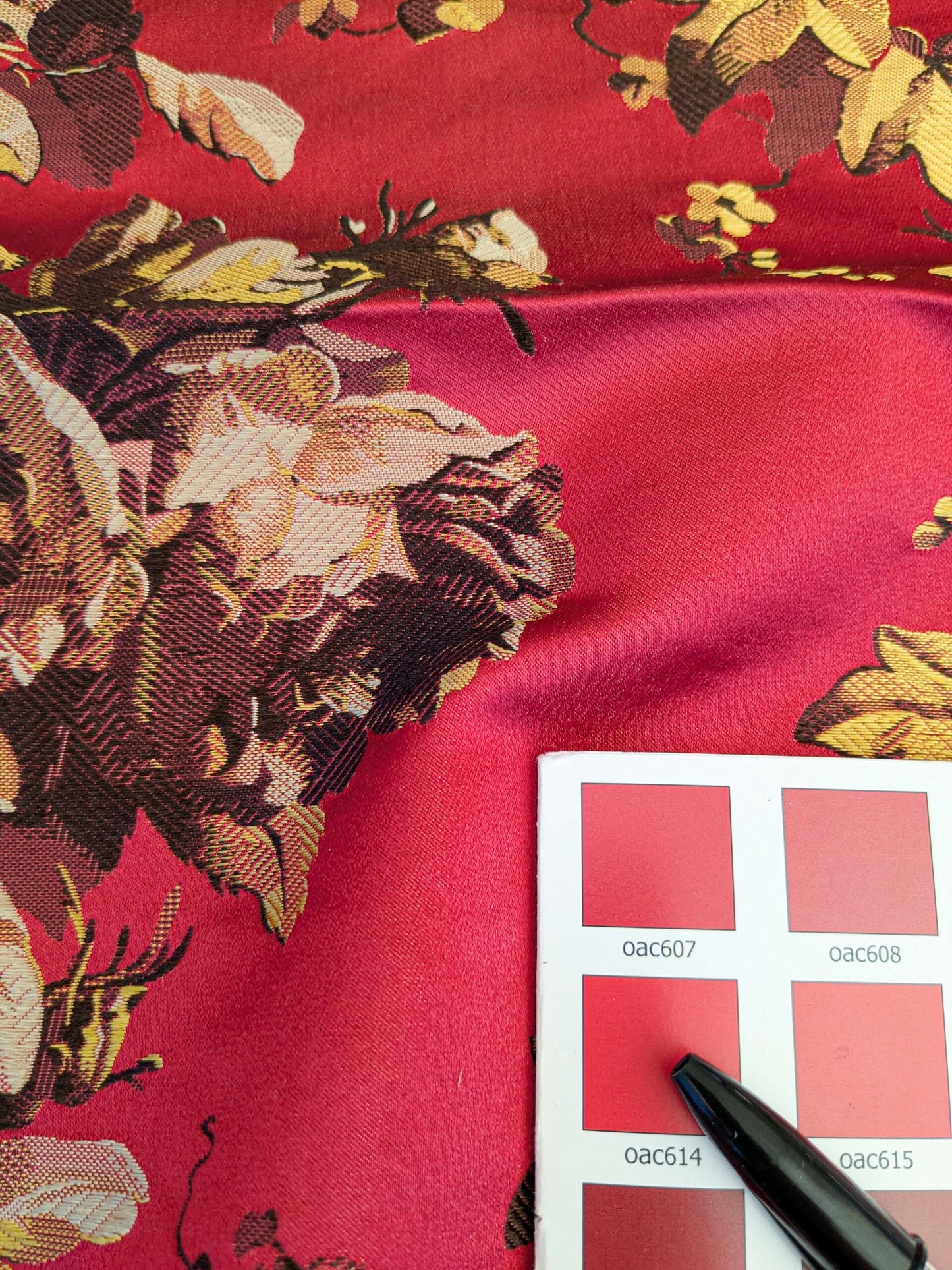 33 EV45 Silk Square 21" x 25" Tassinari and Chatel Offenbach Red Gold Botanical Foliage Historic MSRP USD 1766/y