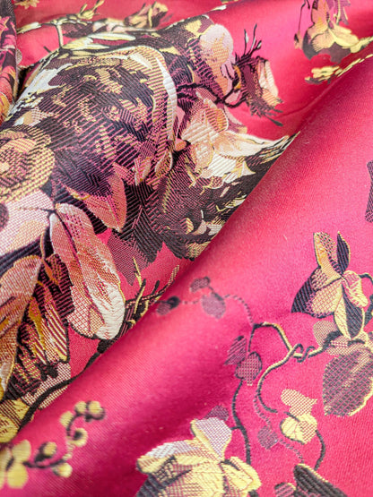 33 EV45 Silk Square 21" x 25" Tassinari and Chatel Offenbach Red Gold Botanical Foliage Historic MSRP USD 1766/y