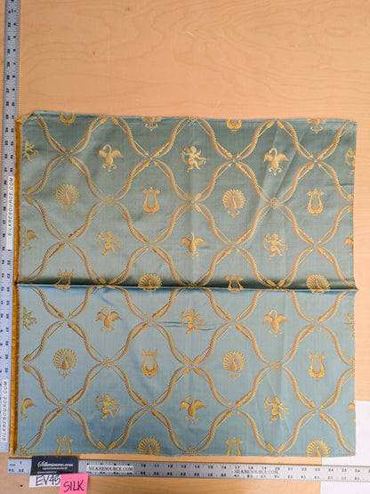34 EV45 Silk Square 25" x 26" Lelievre Paris Lampas Suchet Blue Gold Bird Animal Diamond Ogee Historic