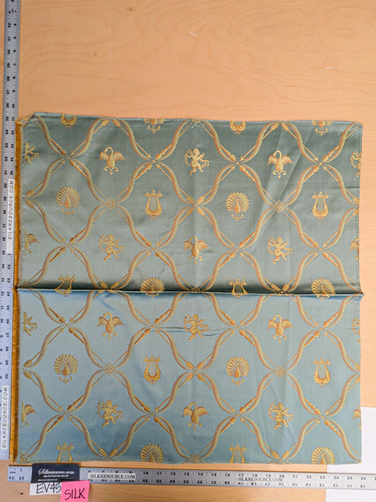 34 EV45 Silk Square 25" x 26" Lelievre Paris Lampas Suchet Blue Gold Bird Animal Diamond Ogee Historic