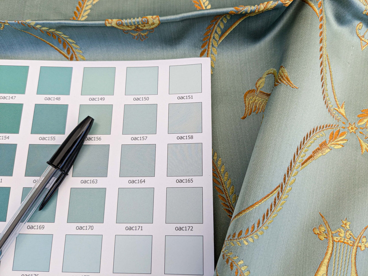 34 EV45 Silk Square 25" x 26" Lelievre Paris Lampas Suchet Blue Gold Bird Animal Diamond Ogee Historic