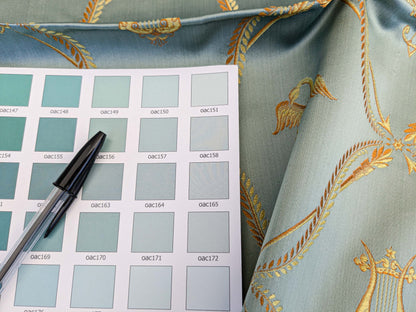 34 EV45 Silk Square 25" x 26" Lelievre Paris Lampas Suchet Blue Gold Bird Animal Diamond Ogee Historic