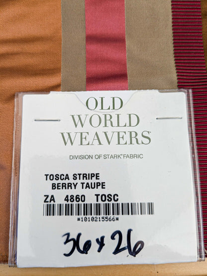 35 EV45 Silk Blend Square 36" x 26" Tosca Stripe Berry Taupe Red Brown Silk Stripe Satin