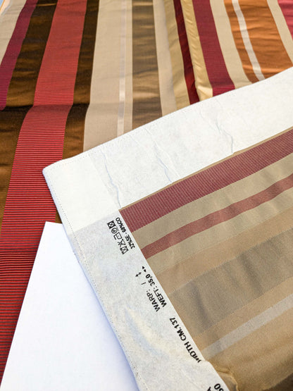 35 EV45 Silk Blend Square 36" x 26" Tosca Stripe Berry Taupe Red Brown Silk Stripe Satin