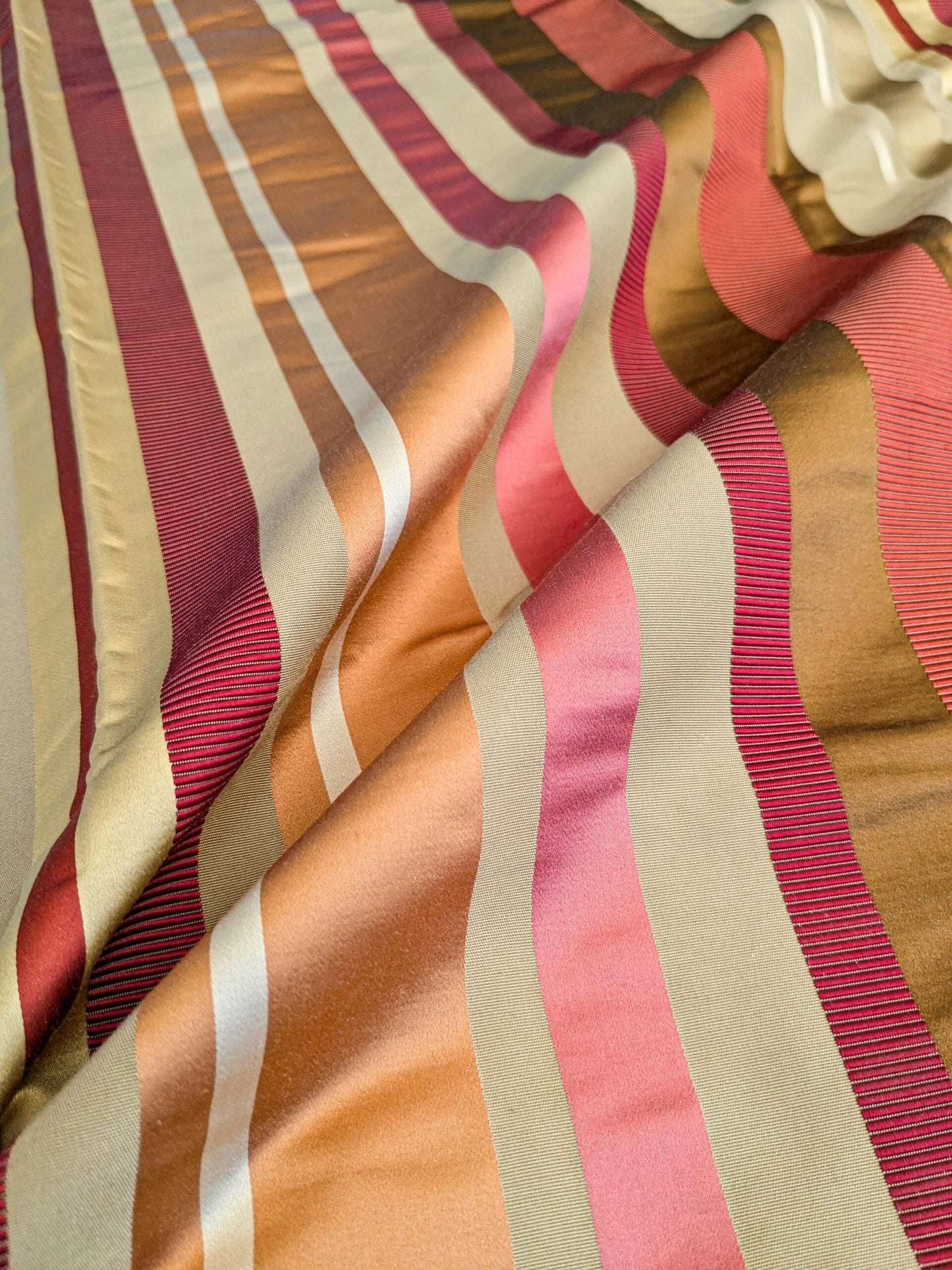 35 EV45 Silk Blend Square 36" x 26" Tosca Stripe Berry Taupe Red Brown Silk Stripe Satin