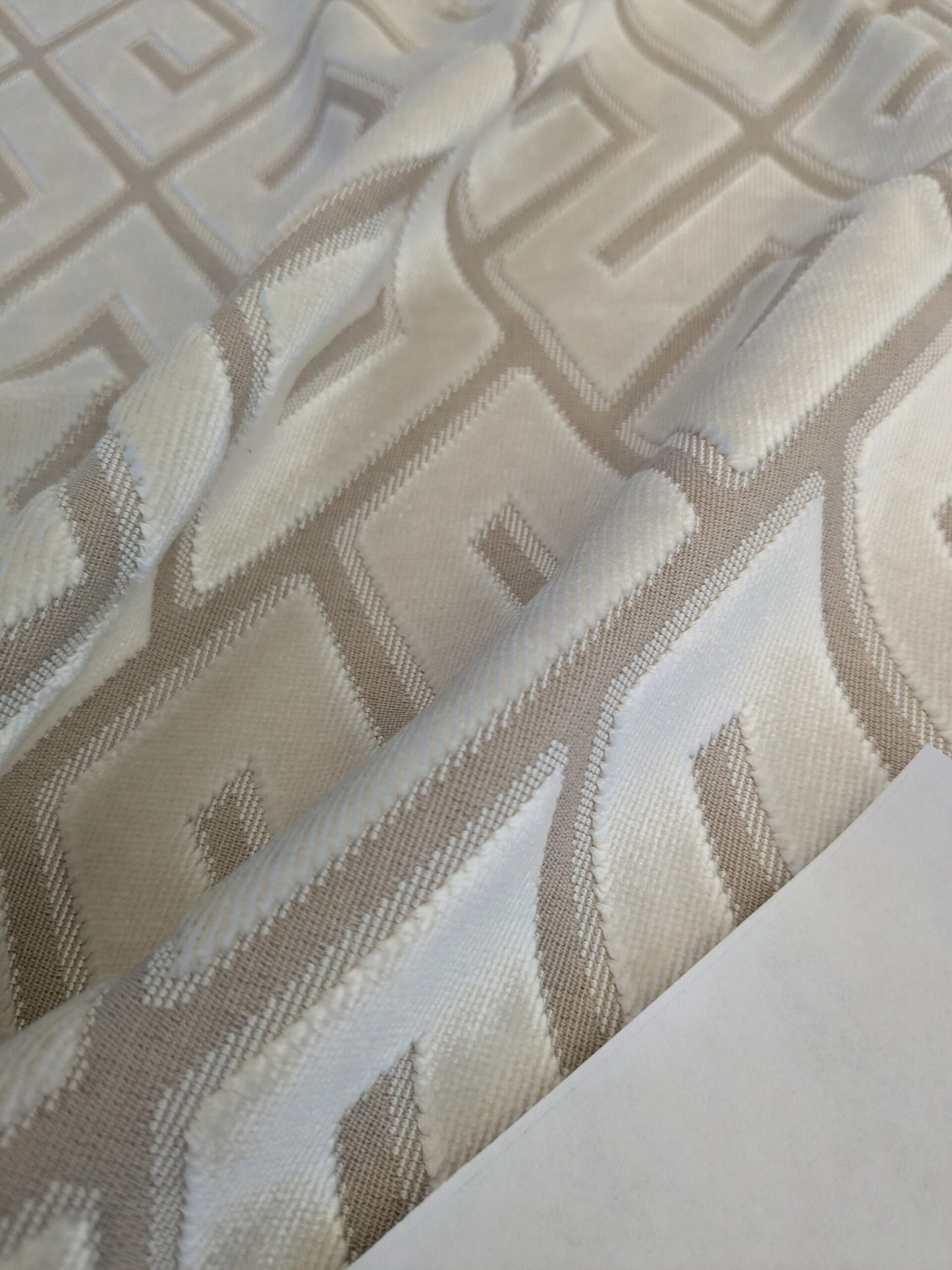 1 EV46 Velvet Square Scalamandre Guest Ivory Cream White Beige Geometric Greek Key Diamond Pattern Polyester Viscose