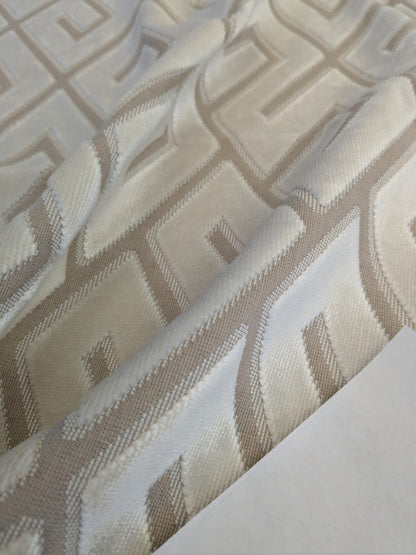 1 EV46 Velvet Square Scalamandre Guest Ivory Cream White Beige Geometric Greek Key Diamond Pattern Polyester Viscose
