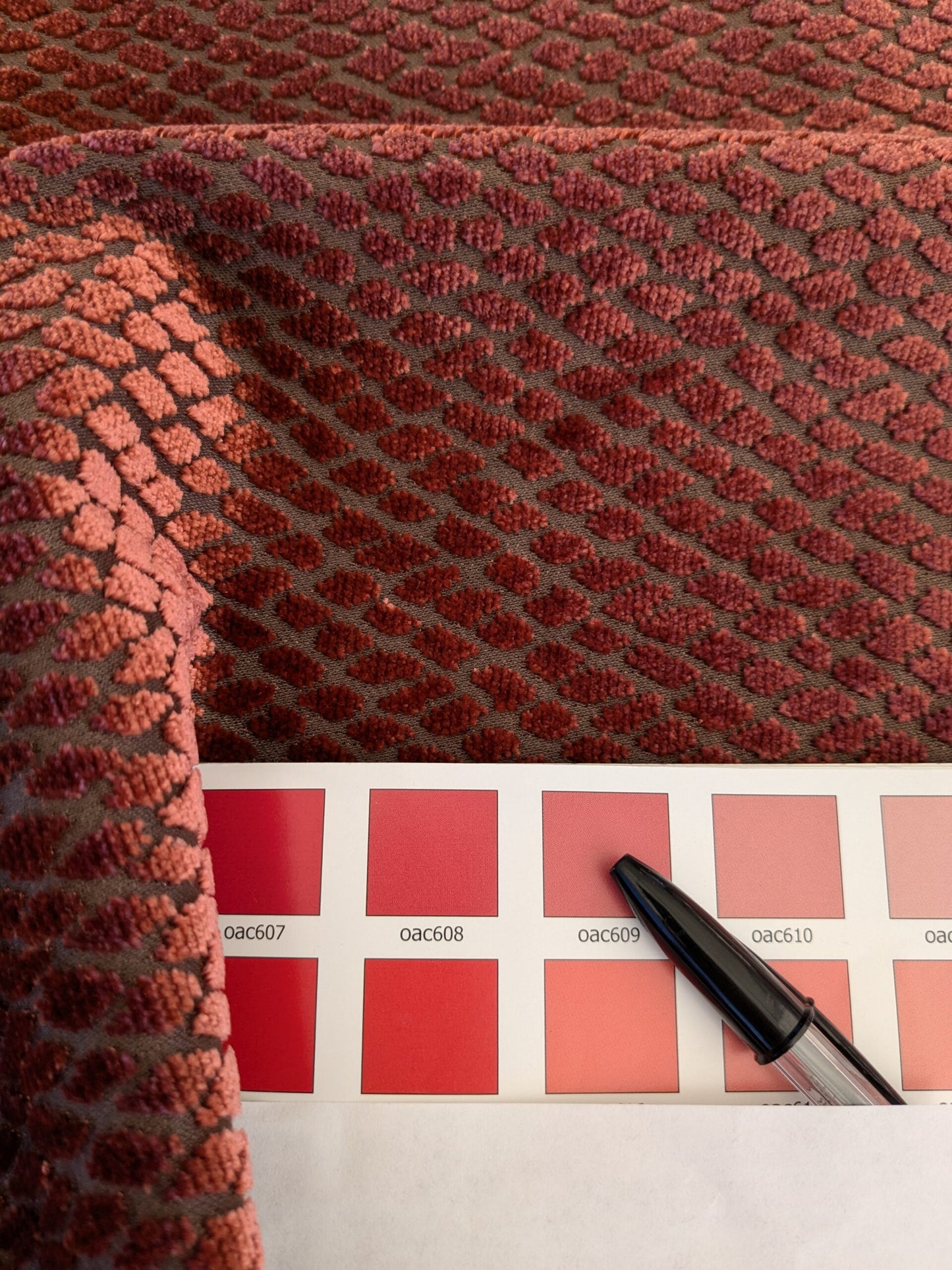 2 EV46 Velvet Square Scalamandre Iguana Red Small Scale Silk Cotton Jacquard Velvet MSRP USD800+/y