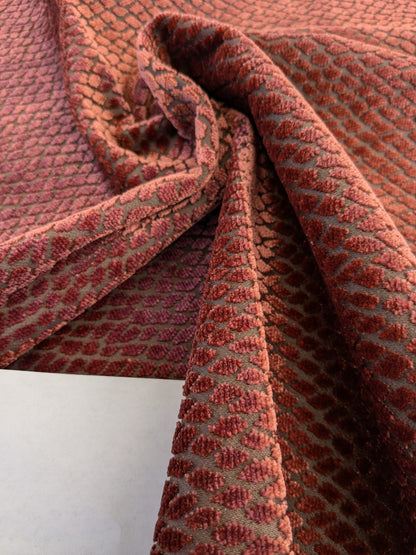 2 EV46 Velvet Square Scalamandre Iguana Red Small Scale Silk Cotton Jacquard Velvet MSRP USD800+/y