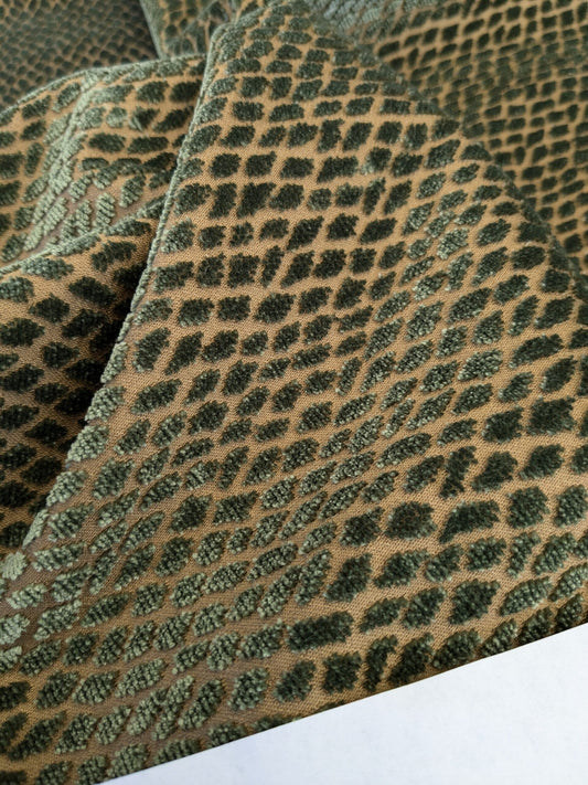 8 EV46 Velvet 26" x 27" Square Scalamandre Iguana Green Brown Small Scale Silk Cotton Jacquard Velvet MSRP USD800+/y