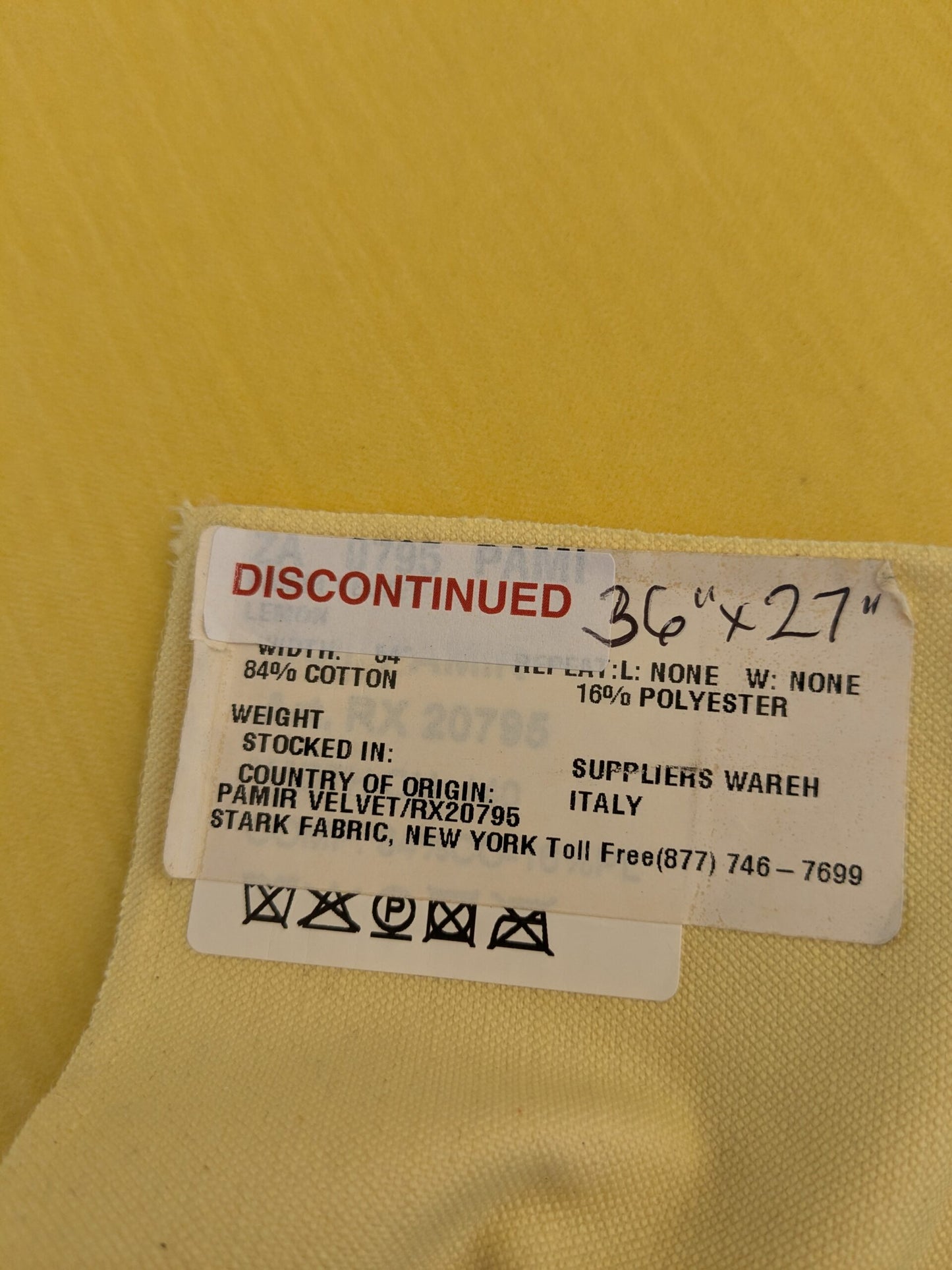 18 EV46 36" x 27" Velvet Square Scalamandre Lelievre Paris Yellow Solid