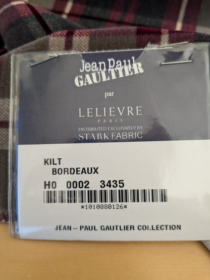 19 EV46 Velvet Square Scalamandre Jean Paul Gaultier Kilt Printed Velvet Bordeaux Red Beige Cotton Plaid MSRP USD622/y