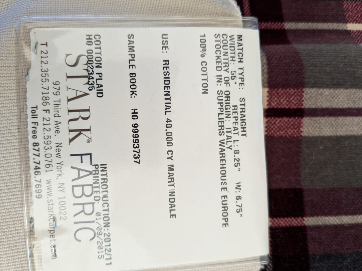 19 EV46 Velvet Square Scalamandre Jean Paul Gaultier Kilt Printed Velvet Bordeaux Red Beige Cotton Plaid MSRP USD622/y