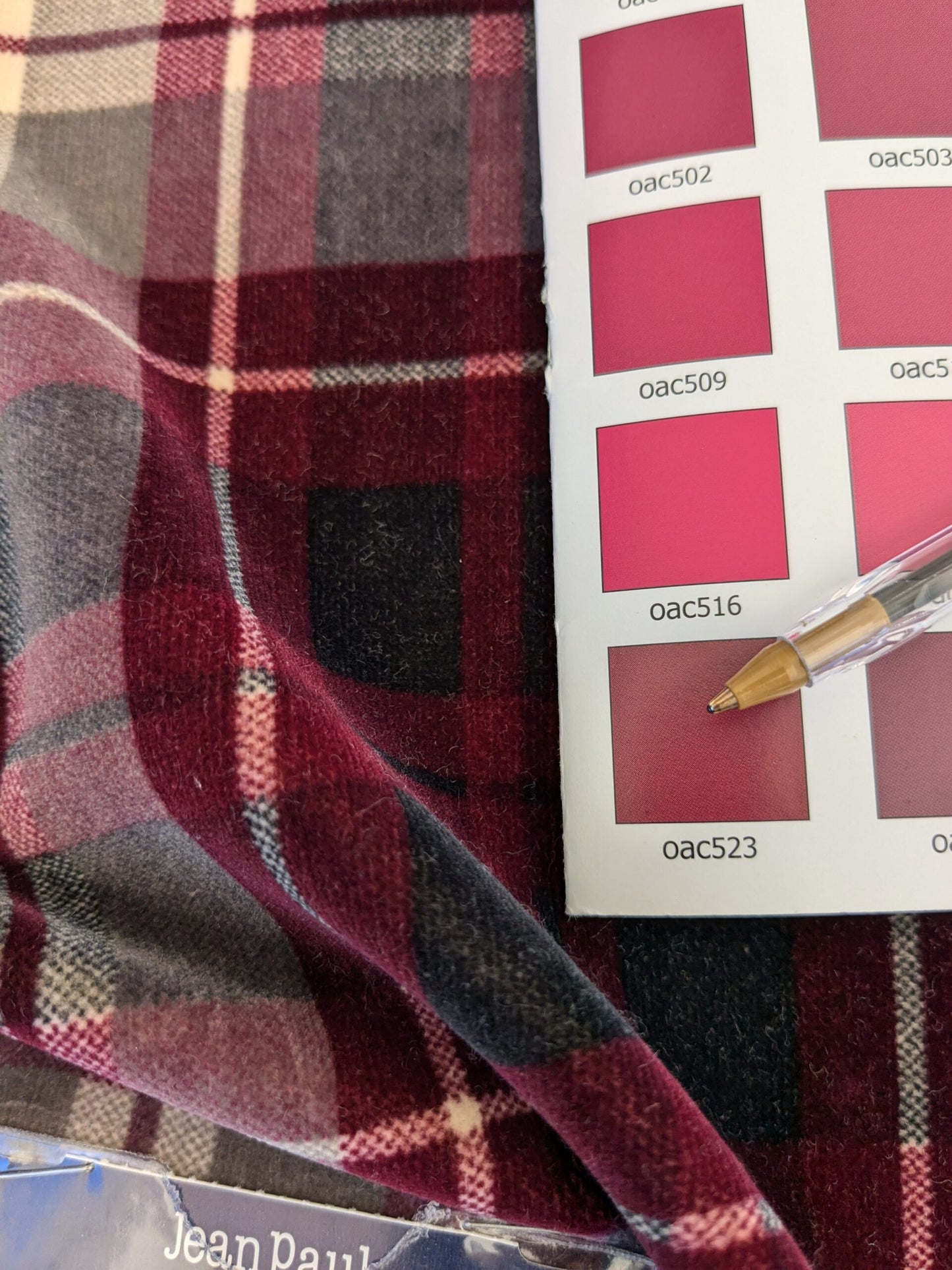 19 EV46 Velvet Square Scalamandre Jean Paul Gaultier Kilt Printed Velvet Bordeaux Red Beige Cotton Plaid MSRP USD622/y