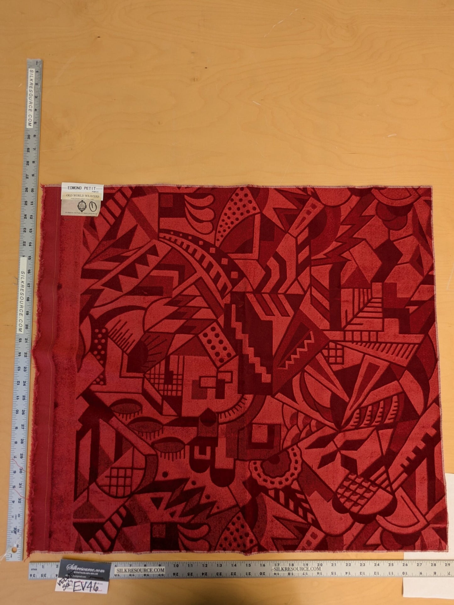 20 EV46 Velvet Square 26"x 29" Scalamandre Edmon Petit Old World Weavers Velours Monaco Carouber Tosca Red Art Deco