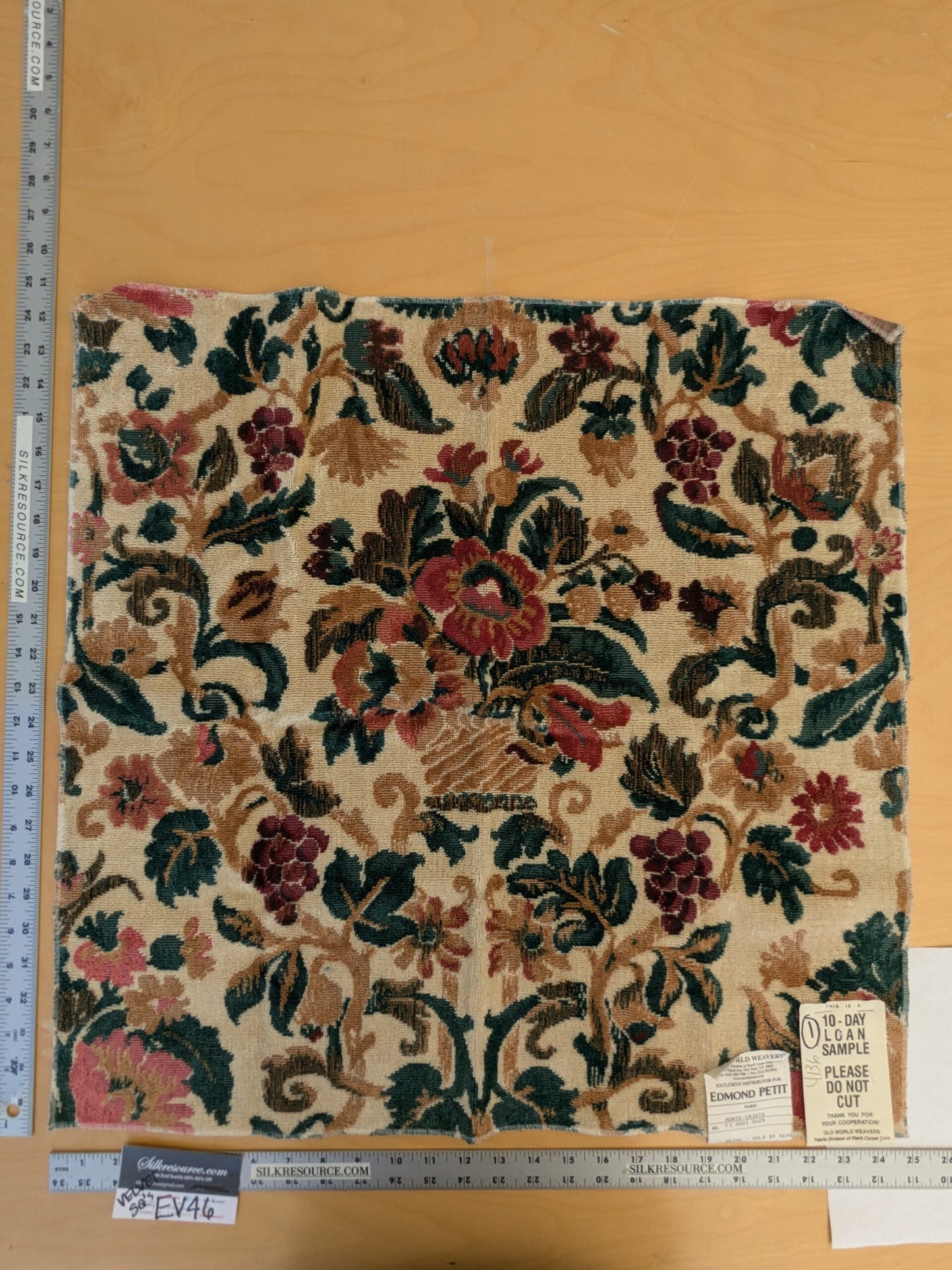 22 EV46 Velvet Square 24"x 25" Scalamandre Edmon Petit Old World Weavers Monte Cristo Cotton Floral Botanical