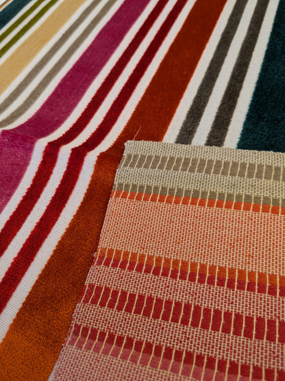 34 EV46 Velvet Square 26"x27"  Scalamandre Stripe Velvet Red Green Gray Pink Beige