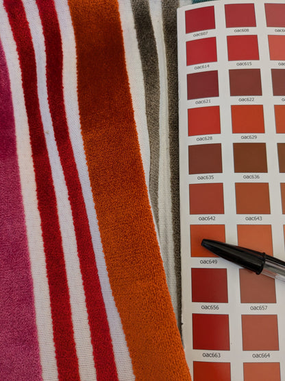 34 EV46 Velvet Square 26"x27"  Scalamandre Stripe Velvet Red Green Gray Pink Beige