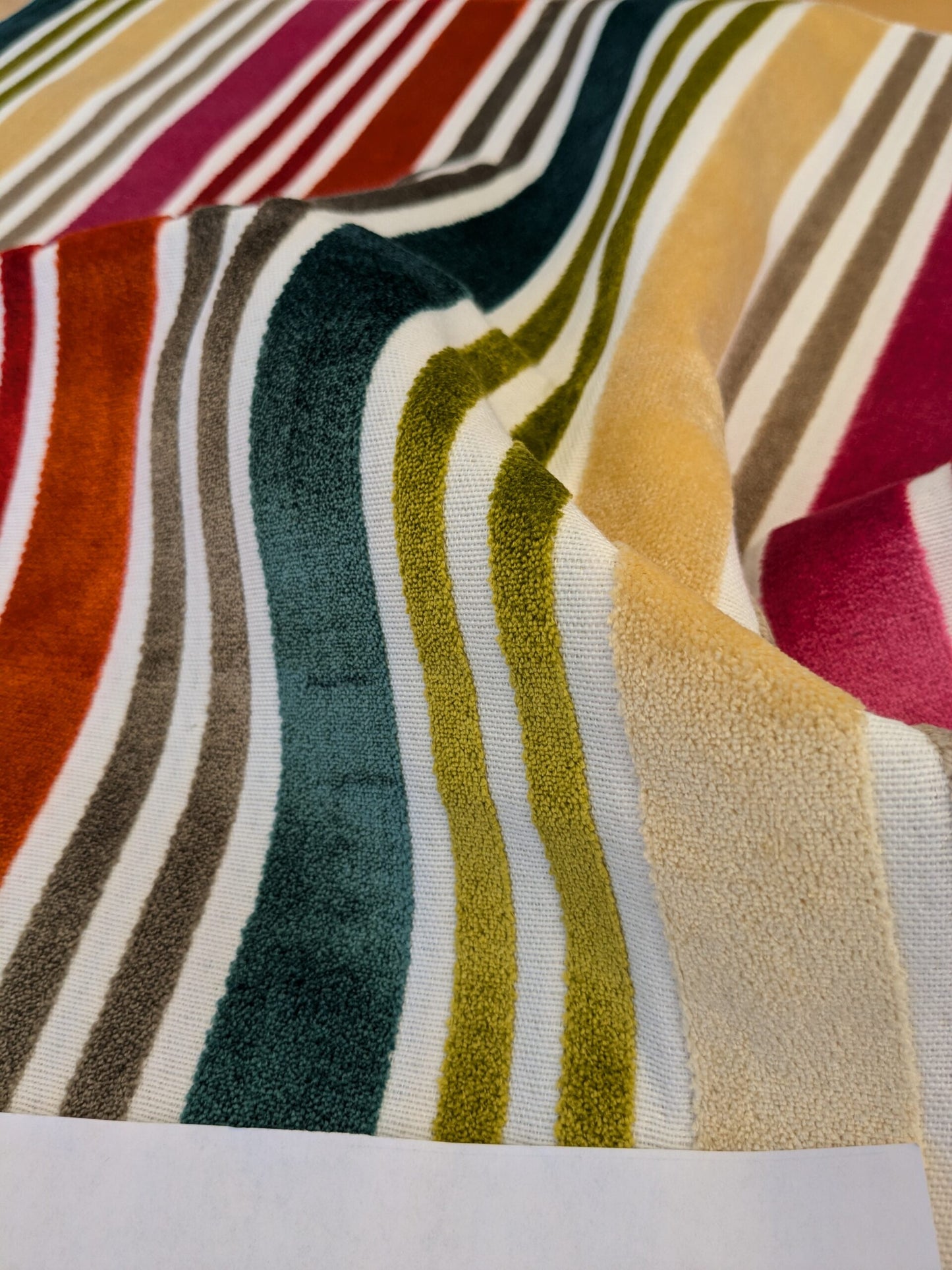 34 EV46 Velvet Square 26"x27"  Scalamandre Stripe Velvet Red Green Gray Pink Beige