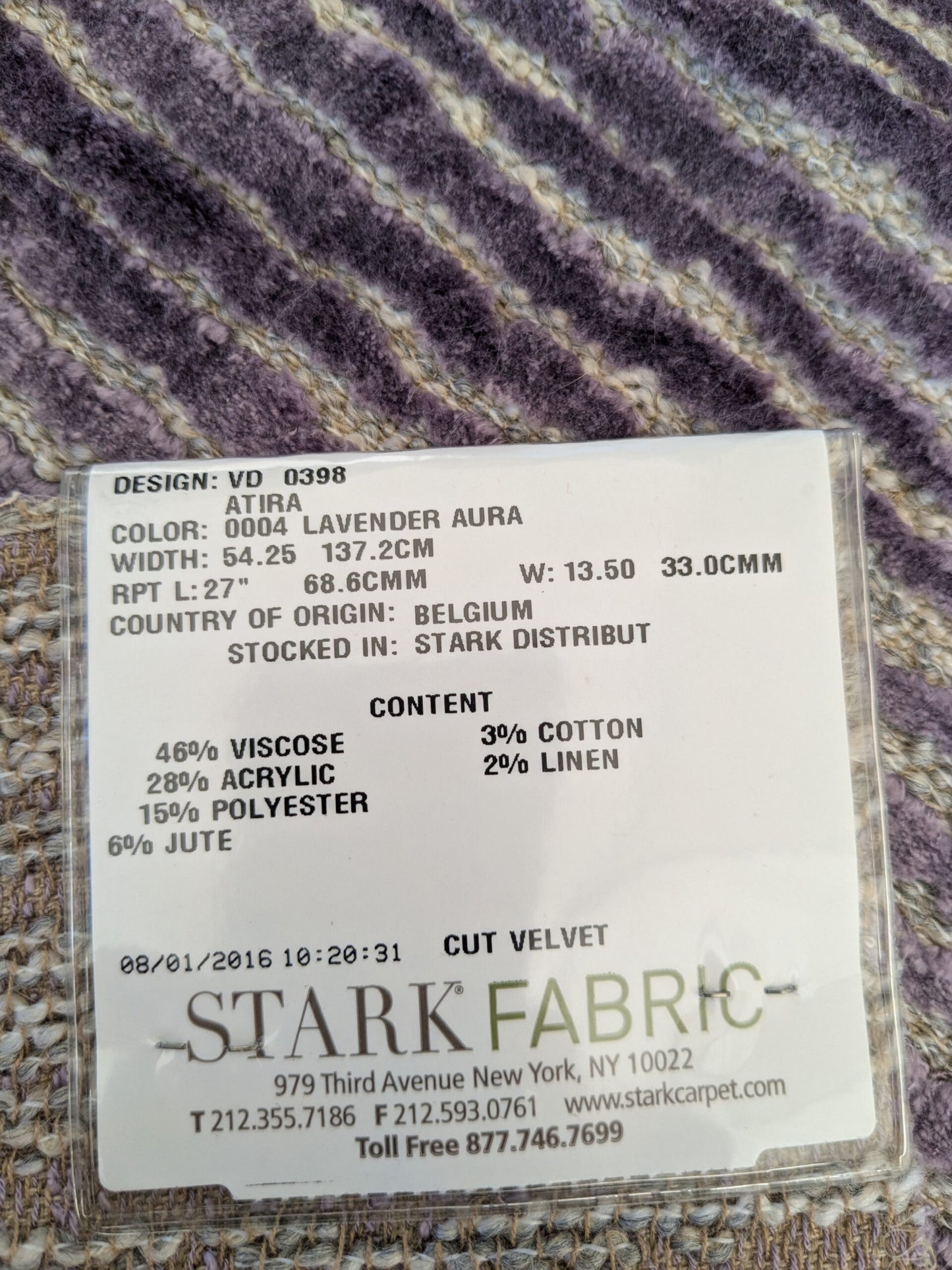 38 EV46 Velvet Square 23" x 25"  Scalamandre Old World Weavers Atira Lavender Aura Purple Stripe Texture Cut Velvet