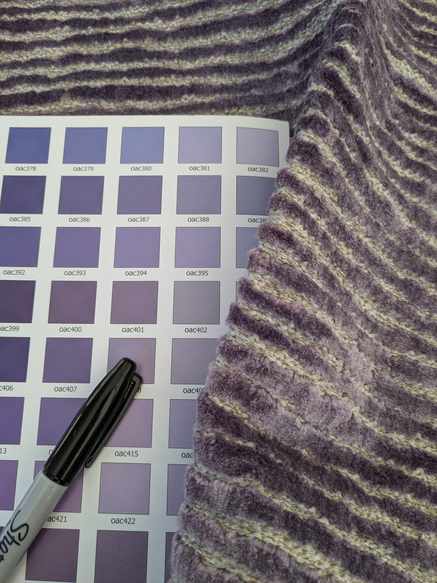 38 EV46 Velvet Square 23" x 25"  Scalamandre Old World Weavers Atira Lavender Aura Purple Stripe Texture Cut Velvet