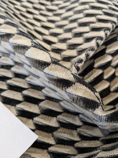 40 EV46 Velvet Square 25"x27"  Scalamandre Geometric Small Scale Black and White