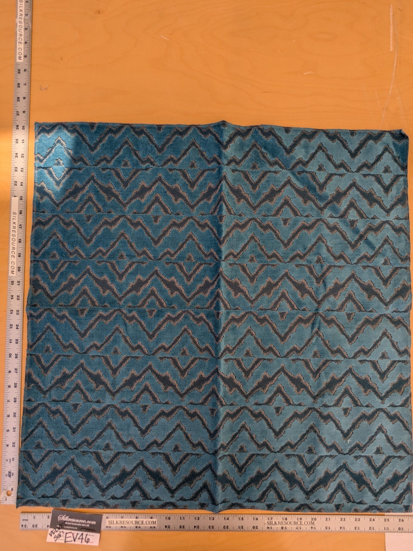 41 EV46 Velvet Square 26" x 26"  Scalamandre Echo Velvet Peacock Blue Deep Blue Geometric MSRP USD 316/y