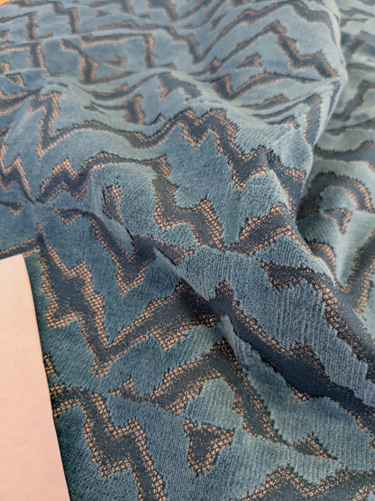 41 EV46 Velvet Square 26" x 26"  Scalamandre Echo Velvet Peacock Blue Deep Blue Geometric MSRP USD 316/y