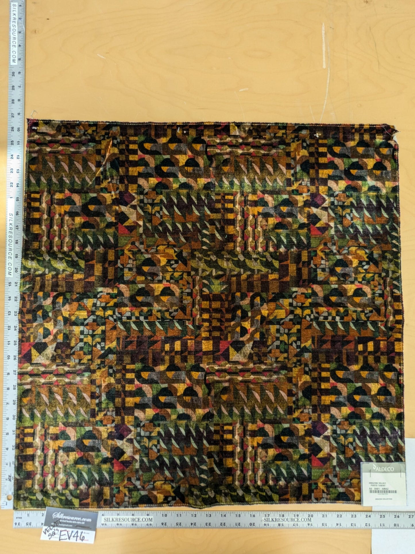 42 EV46 Velvet Square 26" x 26" Scalamandre Amazink Velvet Porto Tawny Abstract Art Deco Brown