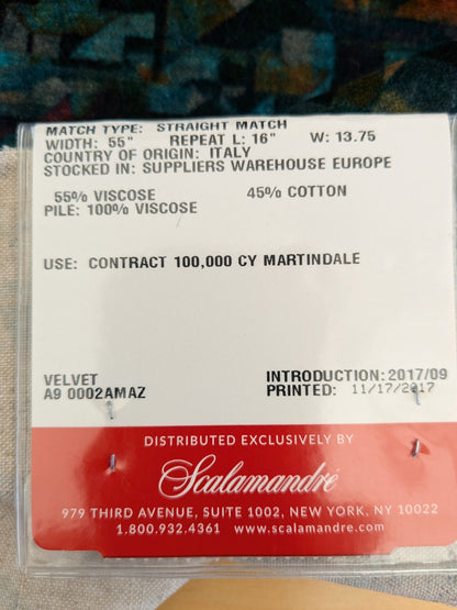 43 EV46 Velvet Square  26"x27" Scalamandre Amazink Velvet Porto Passion Abstract Art Deco Blue