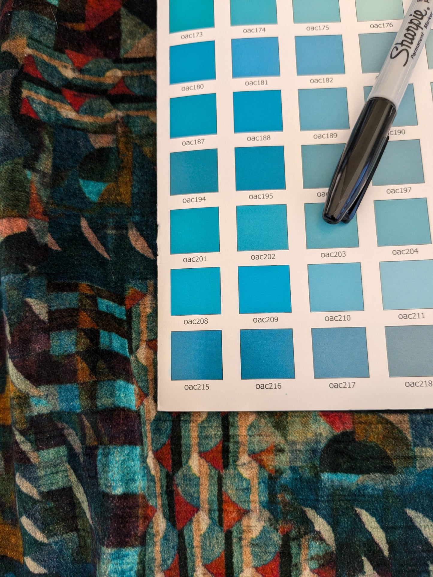 43 EV46 Velvet Square  26"x27" Scalamandre Amazink Velvet Porto Passion Abstract Art Deco Blue