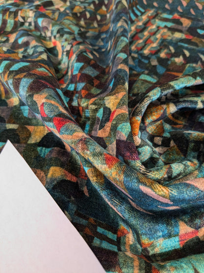 43 EV46 Velvet Square  26"x27" Scalamandre Amazink Velvet Porto Passion Abstract Art Deco Blue