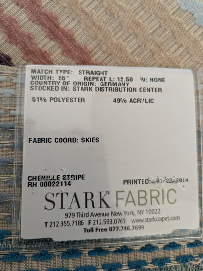 44 EV46 Velvet Square 26"x28" Scalamandre Old World Weavers Next Wave Peri Sky Chenille Stripe Beige Blue Brown